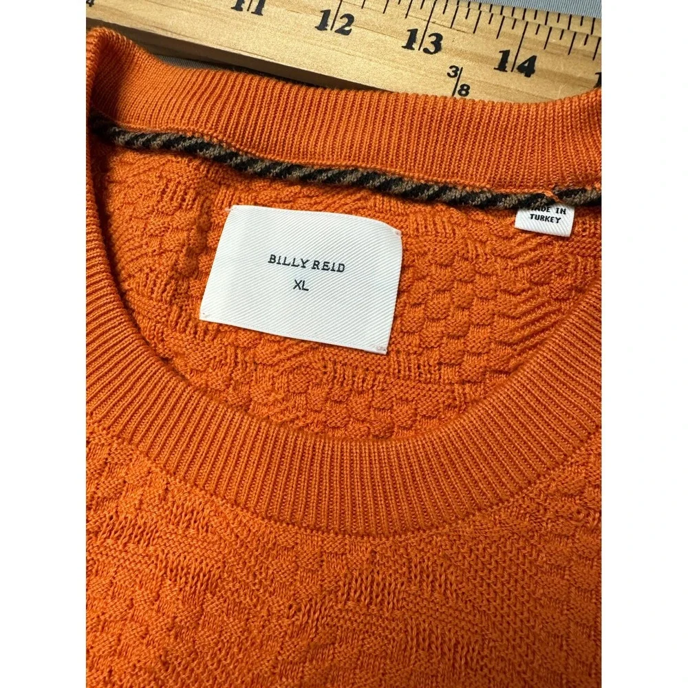 Billy Reid Mens XL Orange Textured Cotton Knit Crewneck Sweater Long Sleeve